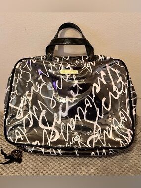 Victoria's Secret Black Patent Cosmetic Bag with White Script